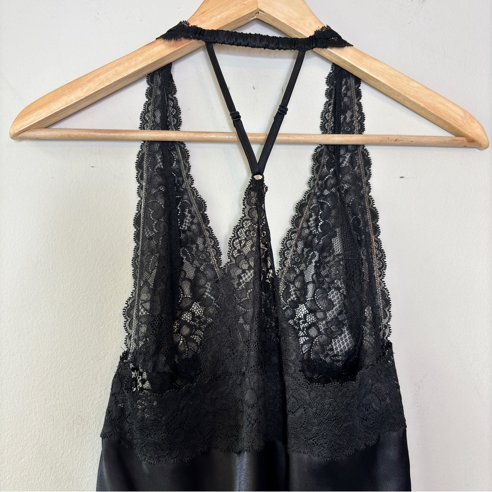 Vicoria's Secret Black Satin‎ Lace Slip Dress Babydoll Lingerie Nightgown Size M - Picture 9 of 11